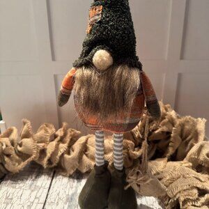 Fall Gnome Decoration Tall Orange Green Striped Stockings